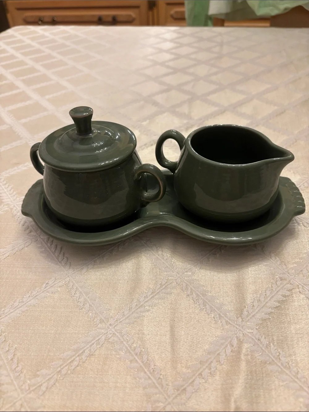 Fiestaware Sage Green Ceramic Sugar and Creamer Set with Tray